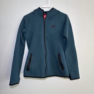 Nike Tech Zip Up Hoodie Dark Teal Front Pockets, thumbholes and Hood Women Med